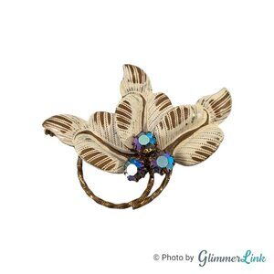 Vintage Germany Aurora Borealis AB Enamel Floral Gold Tone Brooch Pin